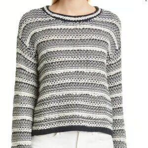 La Ligne Shell Stitch Stripe Crewneck Sweater – Ivory & Navy – Size Large